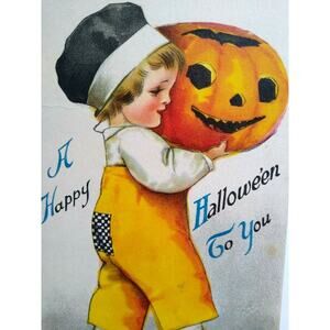 Halloween Postcard Ellen Clapsaddle Antique Wolf Series 1 Unused Child With JOL